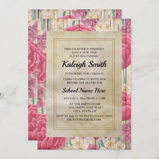 Roze Paarse Witte Bloemen Rustic Wood Trunk Party Kaart (Voorkant / Achterkant)