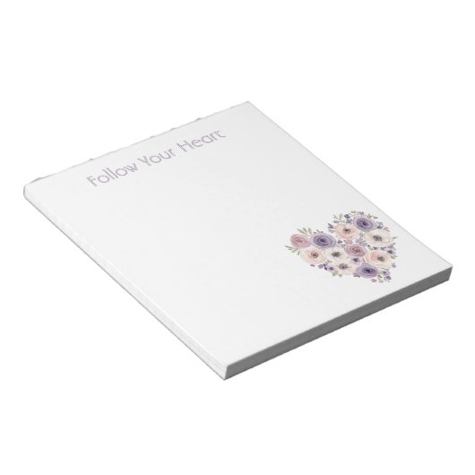 Roze Paarse Witte Bloemhart Notitieblok (Schuin)