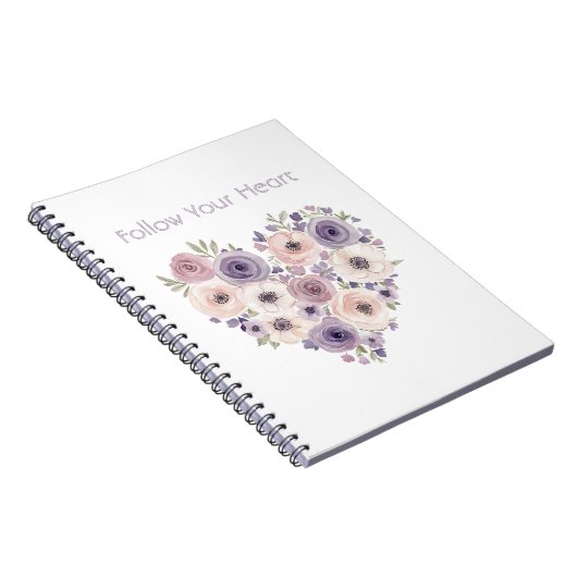 Roze Paarse Witte Bloemhart Notitieboek (Rechterzijde)