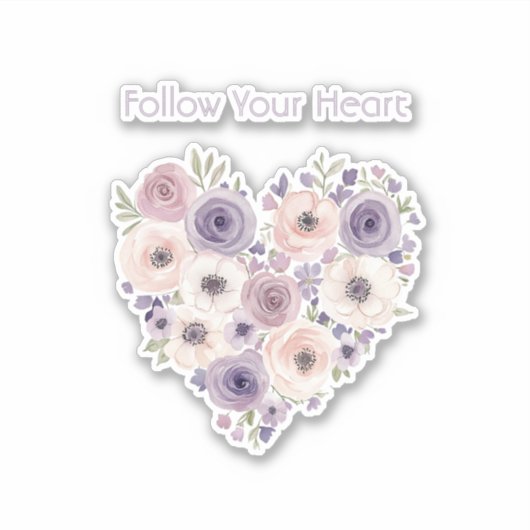 Roze Paarse Witte Bloemhart Sticker (Voorkant)