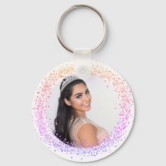 Roze paarse witte foto sleutelhanger (Voorkant)