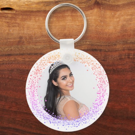 Roze paarse witte foto sleutelhanger (Voorkant)