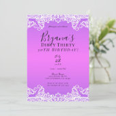 Roze & Paarse Witte Kant 30 30ste Verjaardag Kaart (Staand voorkant)