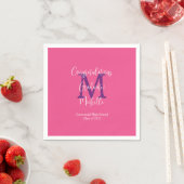 Roze Paarse Witte Monogrammed Graduation Party Servet (Insitu)
