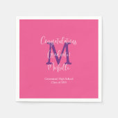 Roze Paarse Witte Monogrammed Graduation Party Servet (Voorkant)