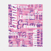Roze Paarse Witte Naam Herhaal Typografie Fleece Deken (Voorkant)
