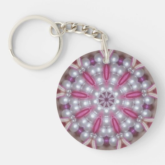 Roze Paarse witte parels Diamonds~ Sleutelhanger (Voorkant)