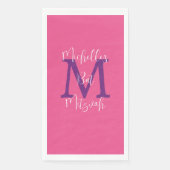 Roze Paarse Witte Vleermuis Mitzvah Naam Monogram Servet (Voorkant)