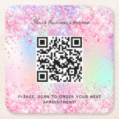 Roze paarse zakelijke salon naam qr code kartonnen onderzetters (Voorkant)