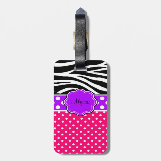 Roze Paarse Zebra Afdrukken Persoonlijk Bagagelabe Bagagelabel (Achterkant verticaal)