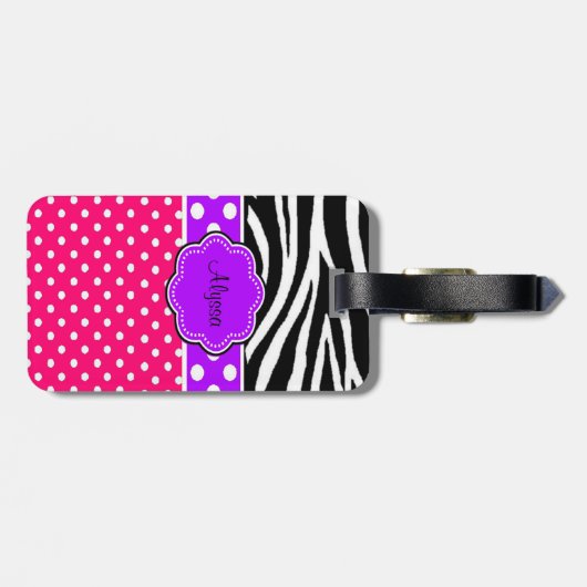 Roze Paarse Zebra Afdrukken Persoonlijk Bagagelabe Bagagelabel (Achterkant horizontaal)