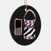 Roze Paarse Zebra Stripe Purse en Roze mobiele tel Keramisch Ornament (Rechts)