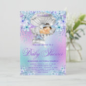 Roze Paarse Zeemeermin Baby Douche Uitnodigingen (Staand voorkant)