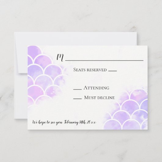 Roze & Paarse Zeemeermin Geïnspireerd Trouwen RSVP (Achterkant)
