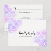 Roze & Paarse Zeemeermin Geïnspireerd Trouwen RSVP (Voorkant / Achterkant)