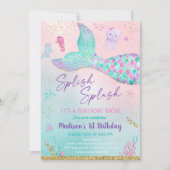 Roze Paarse zeemeermin onder de Zee 'Birthday' Kaart (Voorkant)