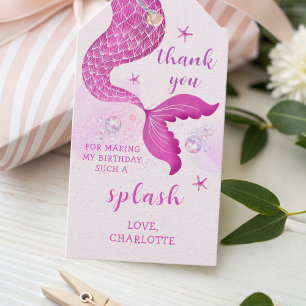Roze Paarse Zeemeermin Staart Verjaardag Favoriet  Cadeaulabel