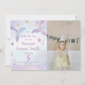 Roze Paarse Zeemeerminnelijke feestdagen W Foto Kaart (Voorkant)