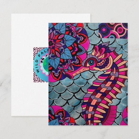 Roze & Paarse zeepaardje Notitiekaartje (Voorkant / Achterkant)