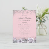 Roze Paarse zilver Glitter Sweet 16 Invite Kaart (Staand voorkant)