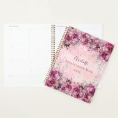 Roze paarse zilverflorals naamscript 2023 planner (Display)