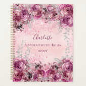 Roze paarse zilverflorals naamscript 2023 planner (Voorkant)