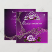 Roze Paarse zilverRozen Quinceanera 15th Kaart (Voorkant / Achterkant)