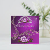 Roze Paarse zilverRozen Quinceanera 15th Kaart (Staand voorkant)