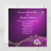 Roze Paarse zilverRozen Quinceanera 15th Kaart (Achterkant)