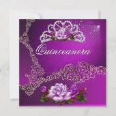 Roze Paarse zilverRozen Quinceanera 15th Kaart (Voorkant)