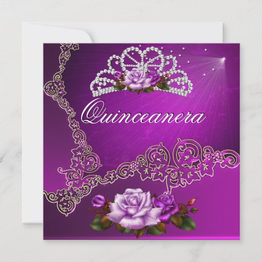 Roze Paarse zilverRozen Quinceanera 15th Kaart (Voorkant)