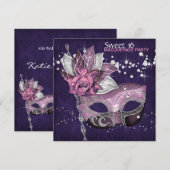 Roze Paarse Zoete 16 Maskerade Feestje Kaart (Voorkant / Achterkant)