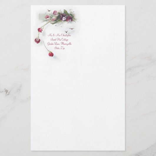 Roze paarse zoete erwten briefpapier (Voorkant)