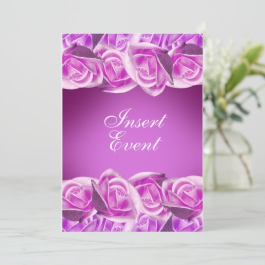 Roze paarse "zoete zestien" bruiloft roos kaart (Staand voorkant)