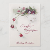 Roze paarse zoetpeul huwelijksuitnodiging