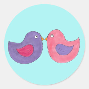 Roze/Paarse zogende vedervogels houden van vogelvo Ronde Sticker