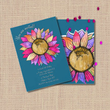 Roze & Paarse Zonnebloem Watercolor Verjaardagsfee
