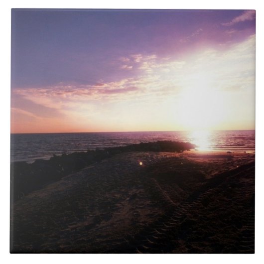 Roze Paarse zonsondergang boven water Gulf Coast F Tegeltje (Voorkant)