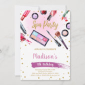 Roze Paarse Zwart Glitter Spa Verjaardagsuitnodigi Kaart (Voorkant)