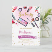 Roze Paarse Zwart Glitter Spa Verjaardagsuitnodigi Kaart (Staand voorkant)