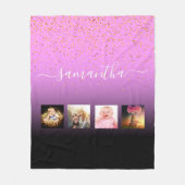 Roze paarse zwarte collage-naamscript fleece deken (Voorkant)