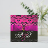 ROZE PAARSE ZWARTE DAMAST MONOGRAM FUCHSIA LINT KAART (Staand voorkant)