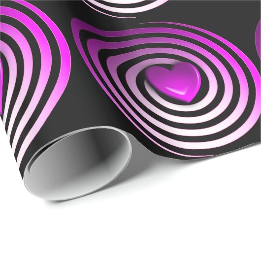 Roze, Paarse & Zwarte Draaier Hart Cadeauverpakkin Cadeaupapier (Rol Hoek)