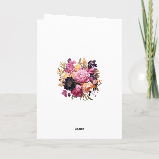 Roze, Paarse, zwarte en gouden bloemenbruiloft Bedankkaart (Achterkant)