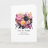 Roze, Paarse, zwarte en gouden bloemenbruiloft Bedankkaart (Voorkant)