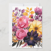 Roze, Paarse, zwarte en gouden bloemenbruiloft Kaart (Achterkant)