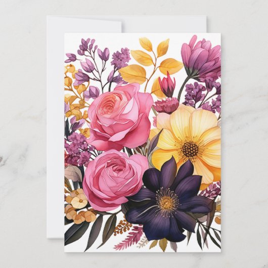 Roze, Paarse, zwarte en gouden bloemenbruiloft Kaart (Achterkant)