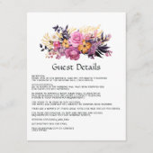 Roze, Paarse, zwarte en gouden bloemige gastendeta Informatiekaartje (Voorkant)