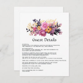Roze, Paarse, zwarte en gouden bloemige gastendeta Informatiekaartje