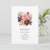 Roze, Paarse, zwarte en gouden bloemige Vrijgezell Kaart (Staand voorkant)